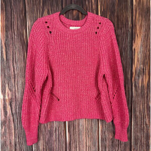 LOFT Pink Open Knit Sweater Wool Blend Chunky Womens Size Small